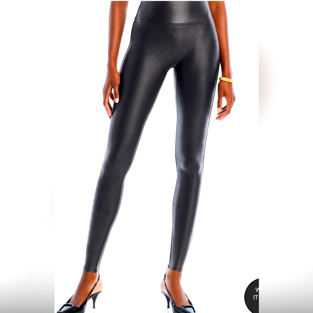 SPANX Black Faux Leather Leggings Size Medium